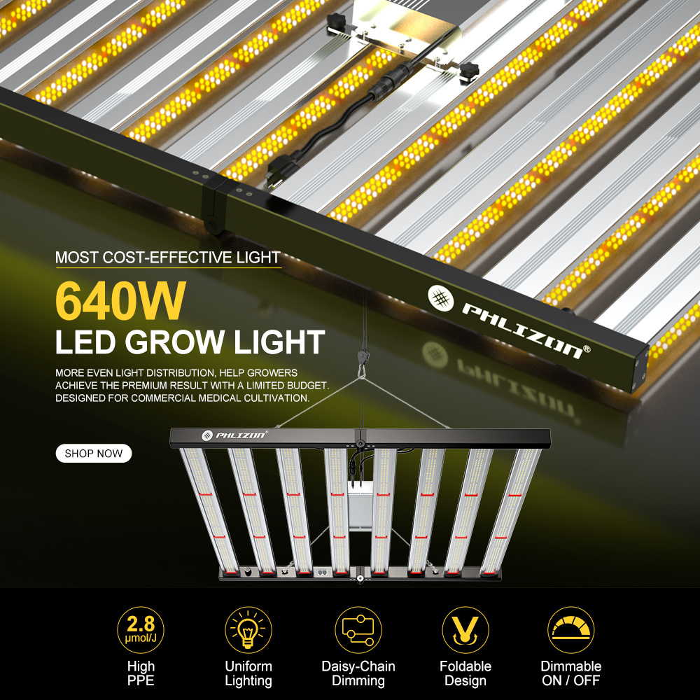 PHLIZON Foldable Design 640W Full Spectrum for Indoor Greenhouse grow room plants grow led light Get Free glasses