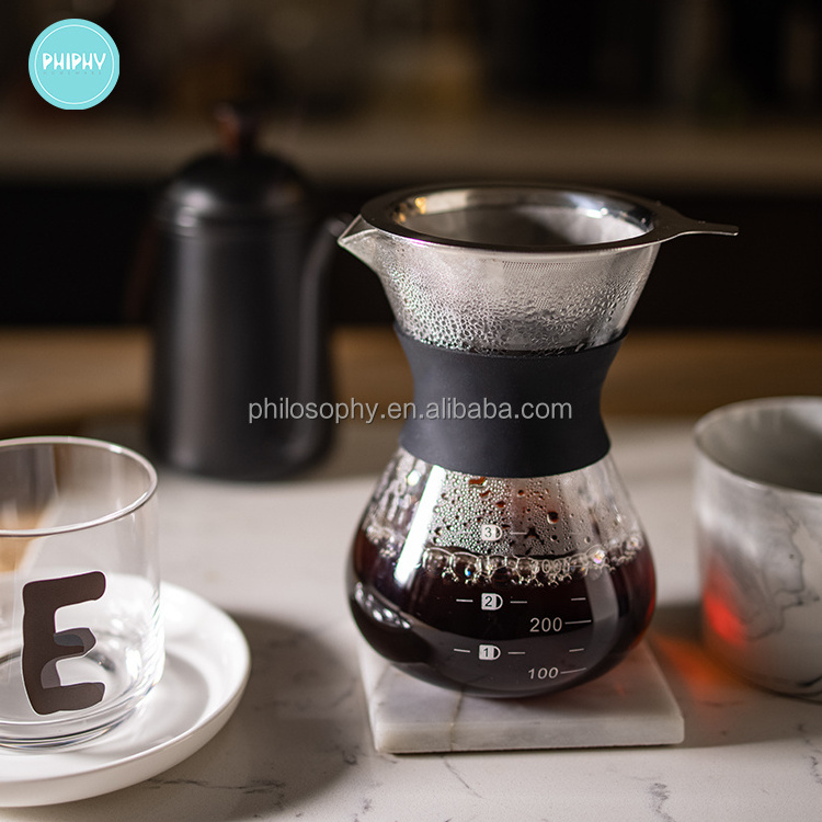 Phiphy 400ML 600ML 800ML Chemex Coffee Maker With Filter And Silicone Holder V60 Coffee Dripper Glass Coffee Sharing Pot