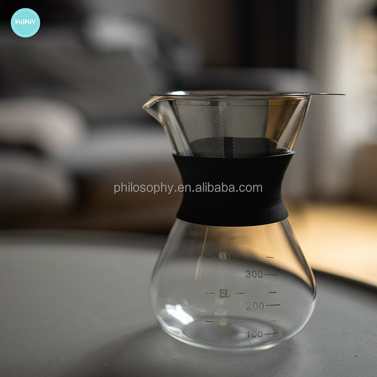 Phiphy 400ML 600ML 800ML Chemex Coffee Maker With Filter And Silicone Holder V60 Coffee Dripper Glass Coffee Sharing Pot