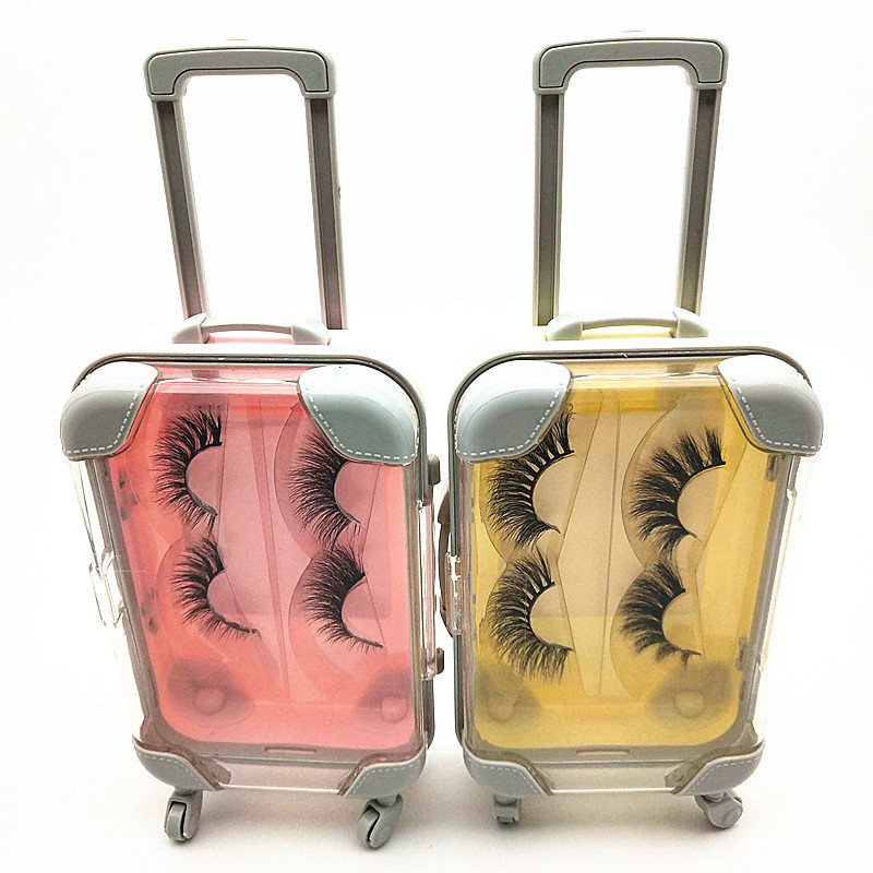 Hot sale wholesale 3D real mink eyelash suitcase package box 3D faux mink suitcase eyelash mini suitcase