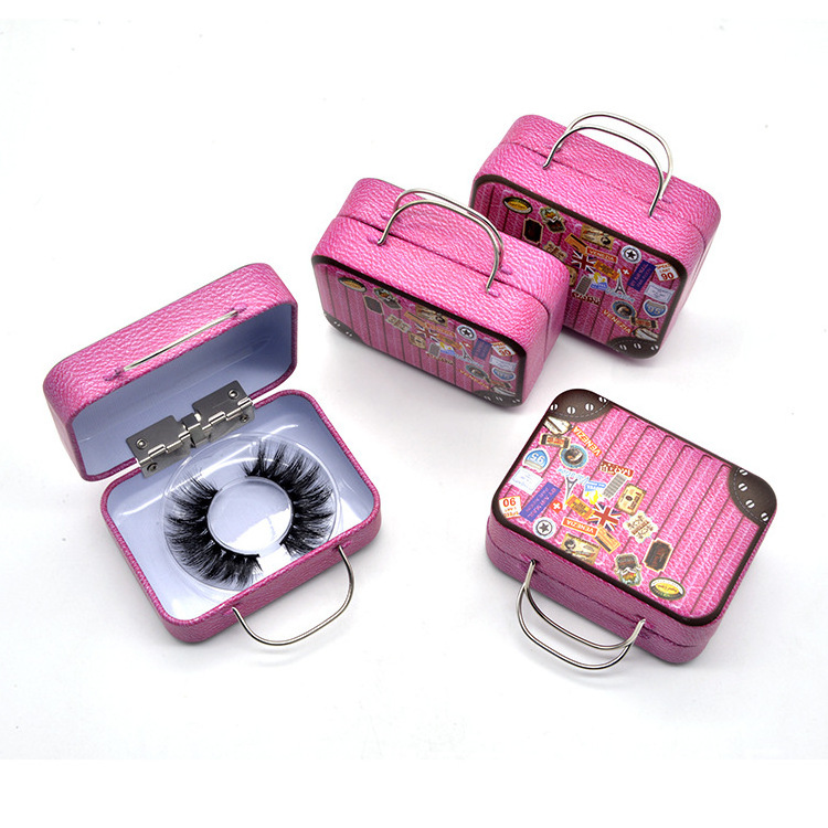 Hot sale wholesale 3D real mink eyelash suitcase package box 3D faux mink suitcase eyelash mini suitcase