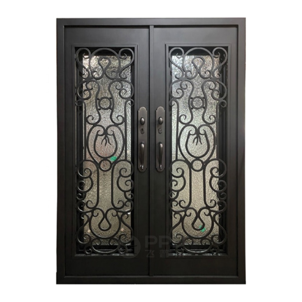 Luxury Lowes Wrought Iron Security Doors Wrought Iron Double Door Front Entry Steel Doors For Sale