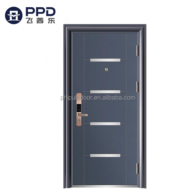 Double shed steel security door with half moon glass insert