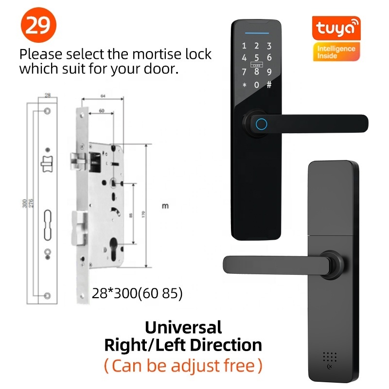 Cheap Biometric Fingerprint Door Lock Black Smart Lock Tuya App Remote Unlocking Password Keyless Electronic Door Lock