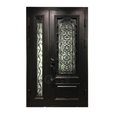 Luxury Lowes Wrought Iron Security Doors Wrought Iron Double Door Front Entry Steel Doors For Sale