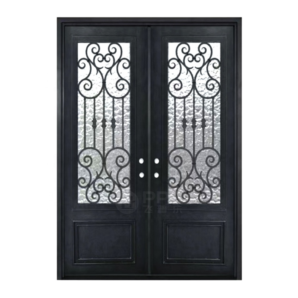 Luxury Lowes Wrought Iron Security Doors Wrought Iron Double Door Front Entry Steel Doors For Sale