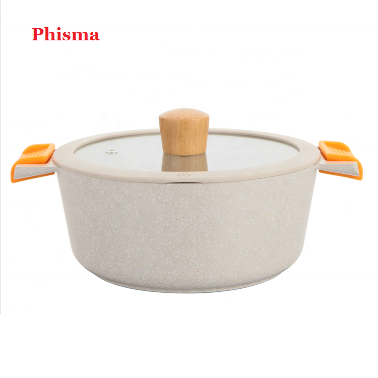 Phisma High quality ceramic cookware 8pcs  die cast  aluminum cookware with wood  handle kitchenware set