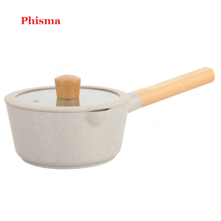 Phisma High quality ceramic cookware 8pcs  die cast  aluminum cookware with wood  handle kitchenware set