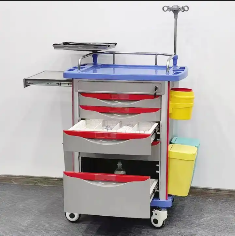 Trolley Abs medication storage cabinet cheap nurse station emergency trolley medication cart with lock box