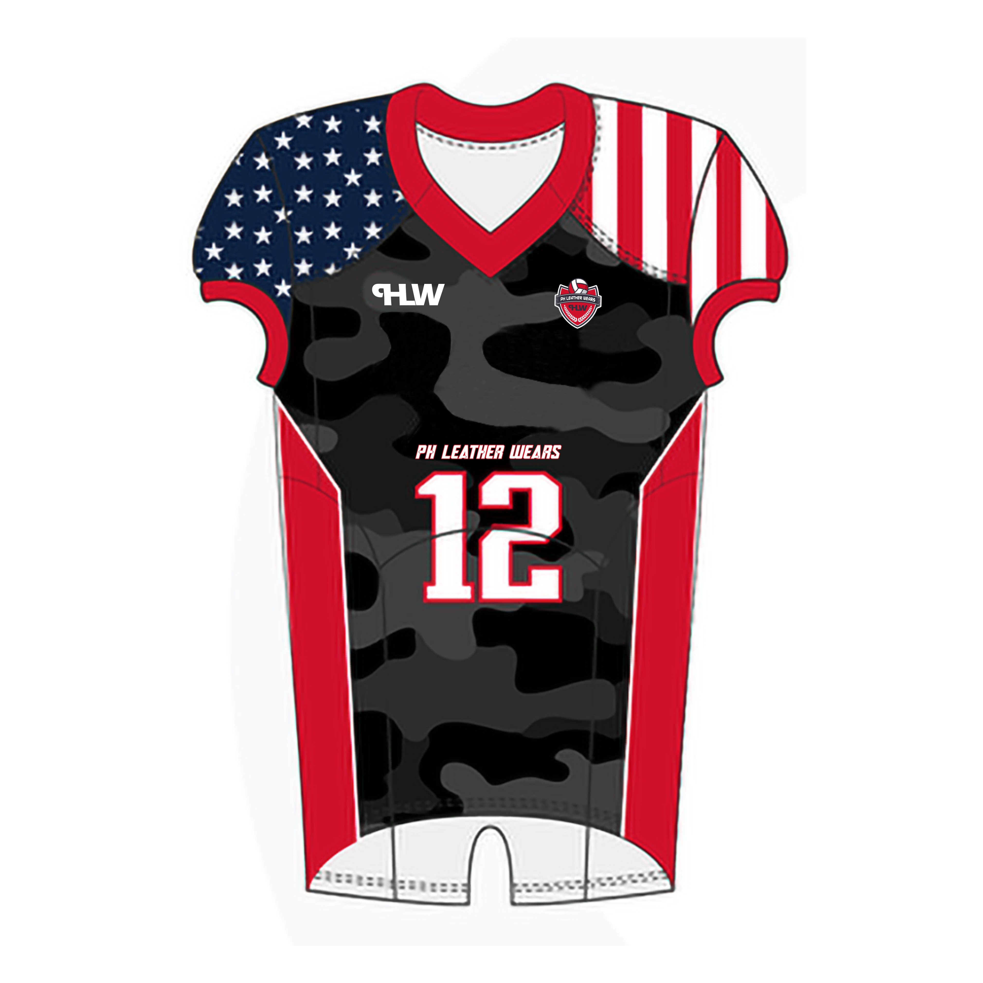 American Football Uniform With Full Sublimated American Flag and Camo Design, Custom Team Player Name American Football Uniform