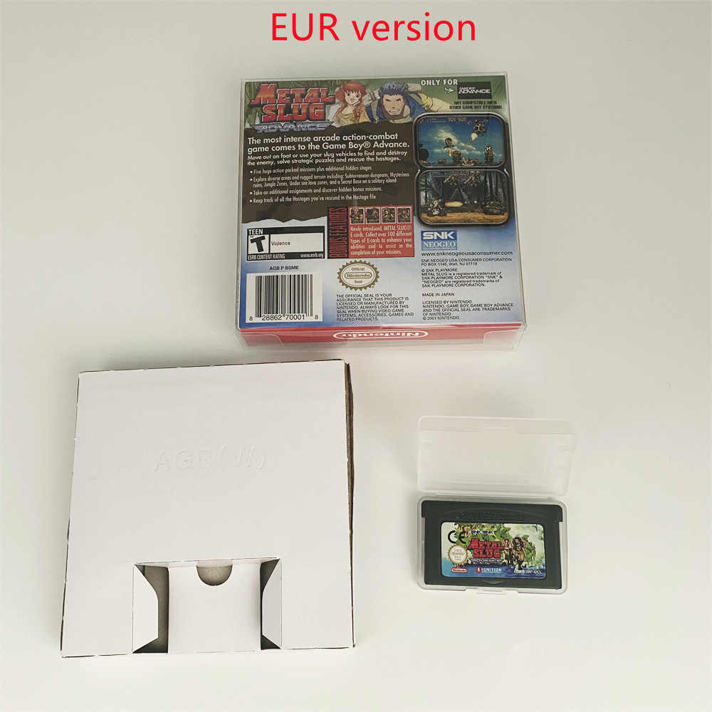 USA version and EUR version Both Metal Slug Advance English Game Cartridge In Box for Game Boys Advance