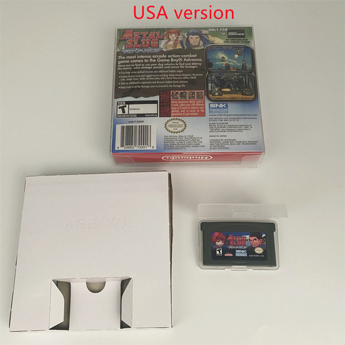 USA version and EUR version Both Metal Slug Advance English Game Cartridge In Box for Game Boys Advance