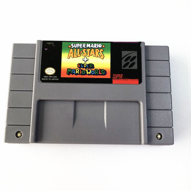 2 in 1 game card snes loose cartridge for snes super mario all stars+super mario world