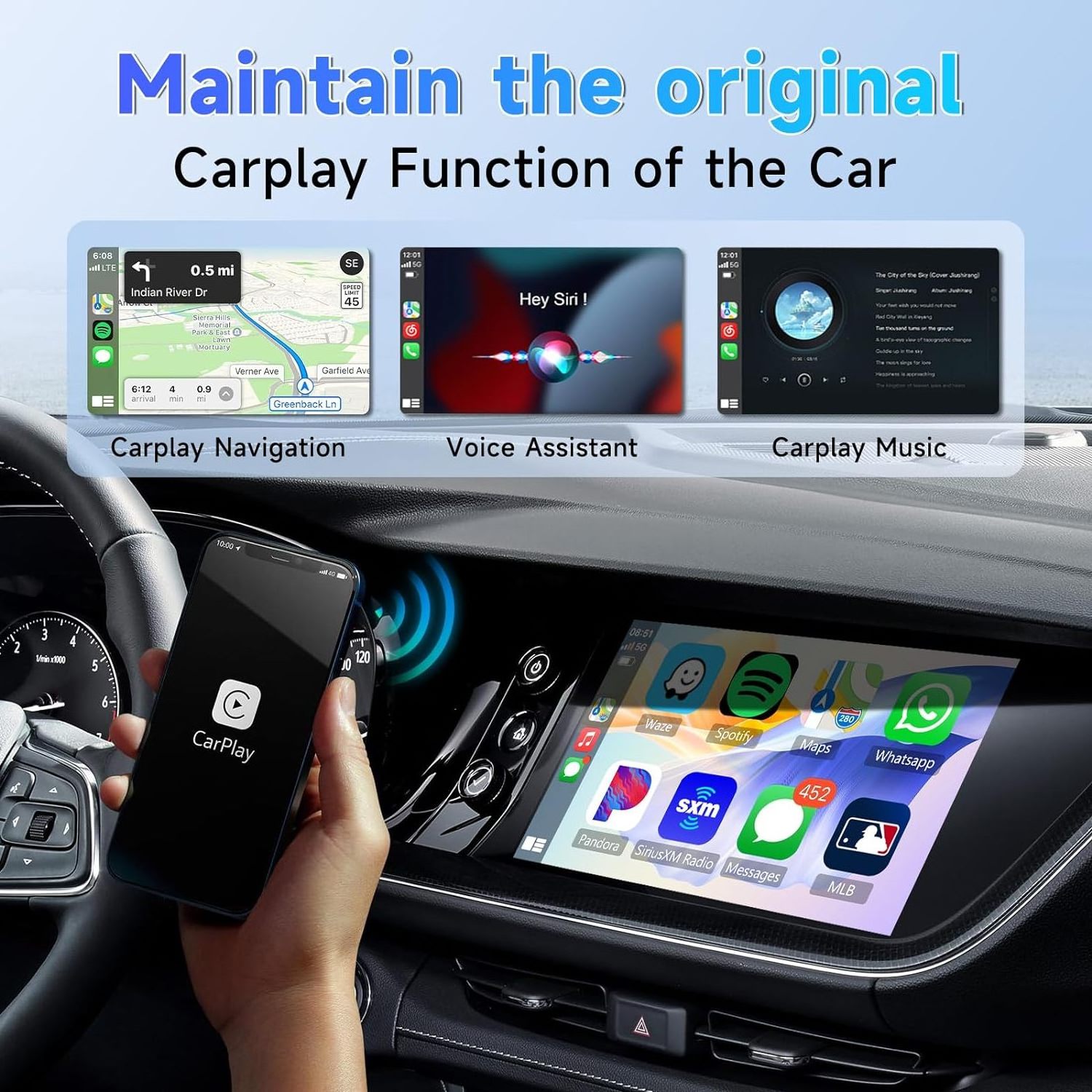 Phoebus car wired to carplay wireless adapter Car play Car mini box android auto Wireless for apple carplay dongle