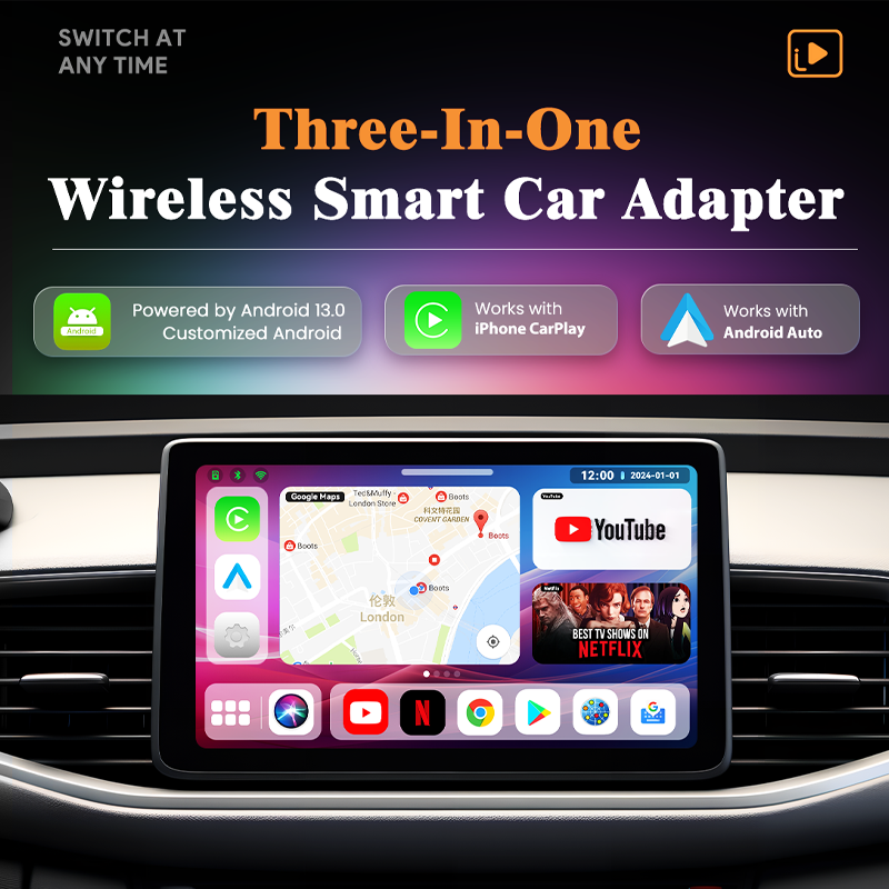 Portable Qualcomm 8+128GB Multimedia Smart box CarPlay Ai Box Netflix YouTube In The Wireless Car Play Android 13 System Auto