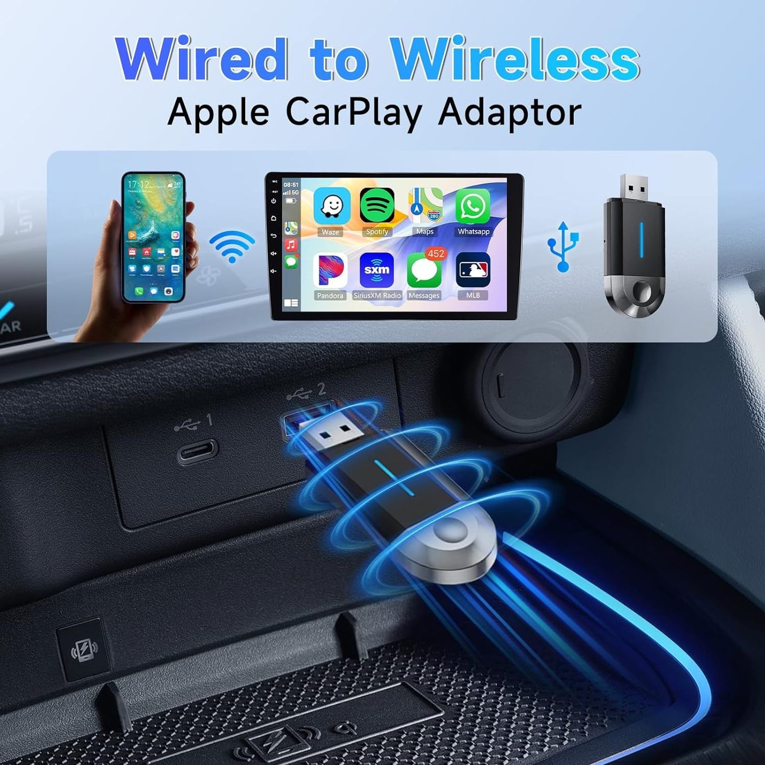 Phoebus car wired to carplay wireless adapter Car play Car mini box android auto Wireless for apple carplay dongle