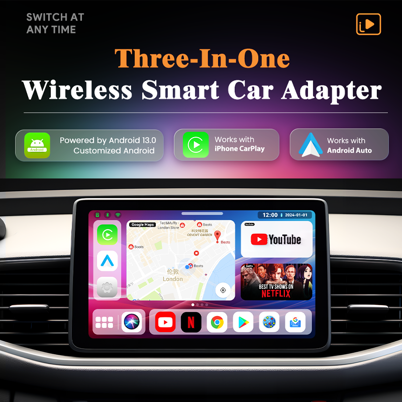 Carplay AI Box Universal Wireless Adapter Expands Car Entertainment Options with Android 13 Compatibility for Apple Auto play