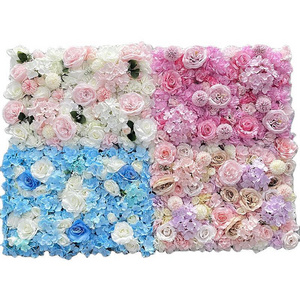 Customized Artificial Flower Wall Panel Background Silk Fabric 40cm 60cm Grid Rose Flowers Wall For Wedding Decorations