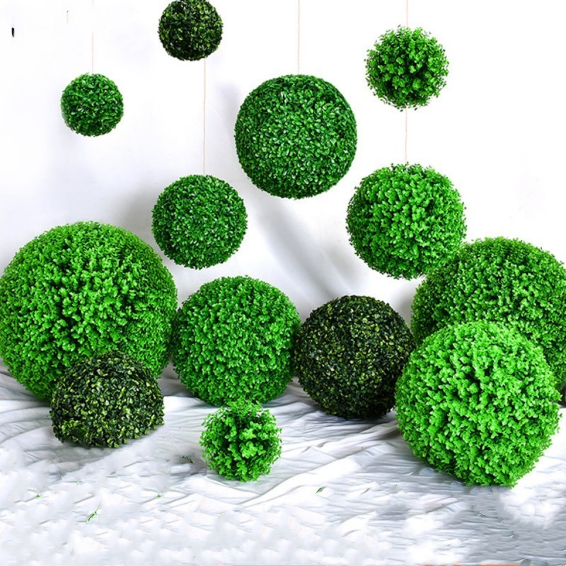 Best Sale Grass Ball Decoration Topiary Boxwood Grass Ball Ceiling Hanging Plastic Artificial Various Green Red Carton Box