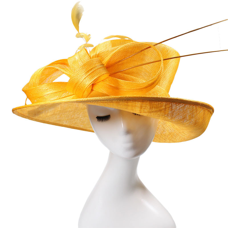 Fashion women sun hat sinamay straw wide brim kentucky derby yellow church wedding hats