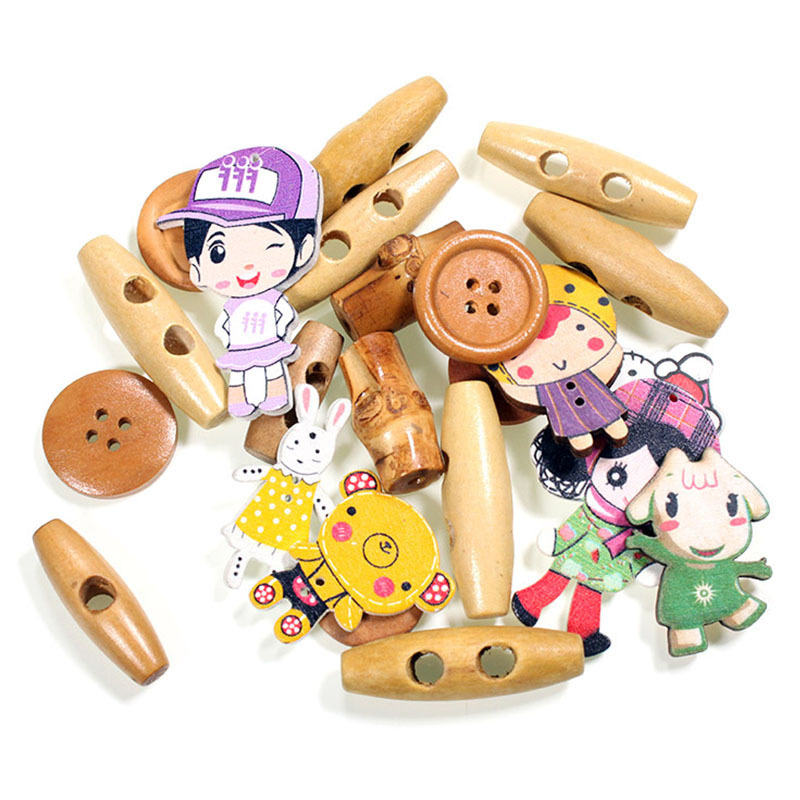 Fashion cartoon wood bamboo button custom 2 hole laser engraved logo wooden big buttons for dry hair towel