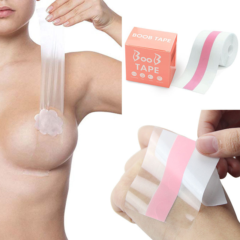 New Design Transparent Bare Invisible Bra Instant Clear Breast Boob Tape With Silicone Custom Nipple Cover for Big Boobs