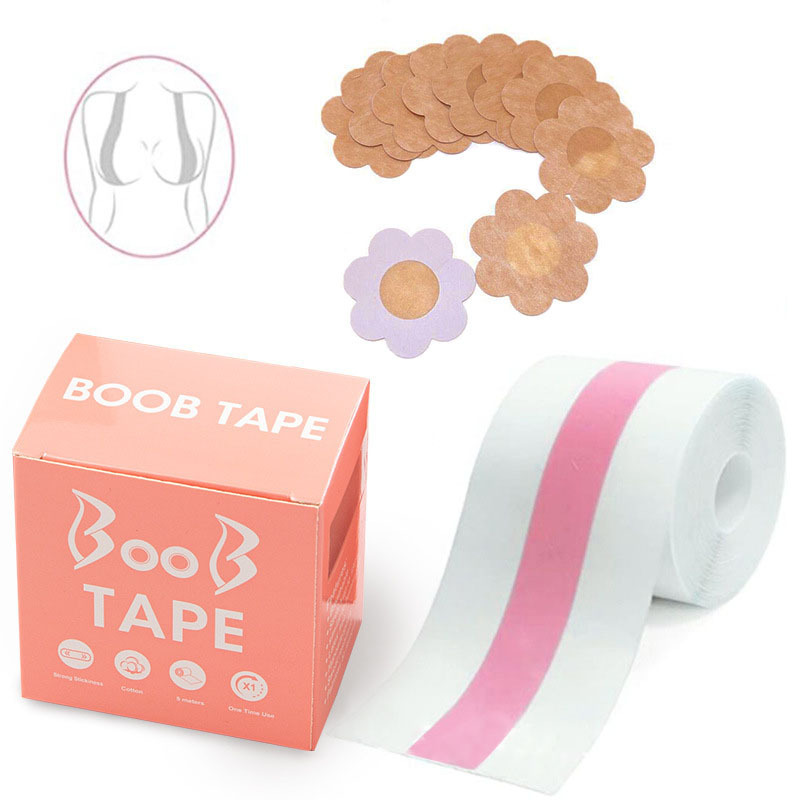 New Design Transparent Bare Invisible Bra Instant Clear Breast Boob Tape With Silicone Custom Nipple Cover for Big Boobs