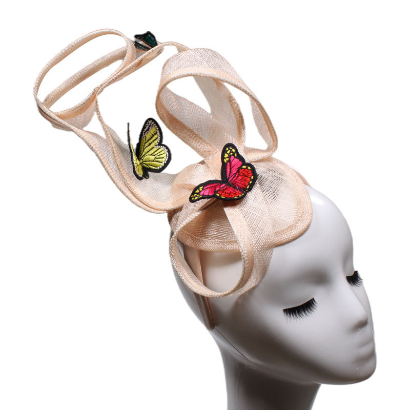 Embroidery Butterfly Ribbon Curl Exotic Sinamay Fascinator Headband Hats Derby Racing Hat Wedding Headwear Ascot Headpiece