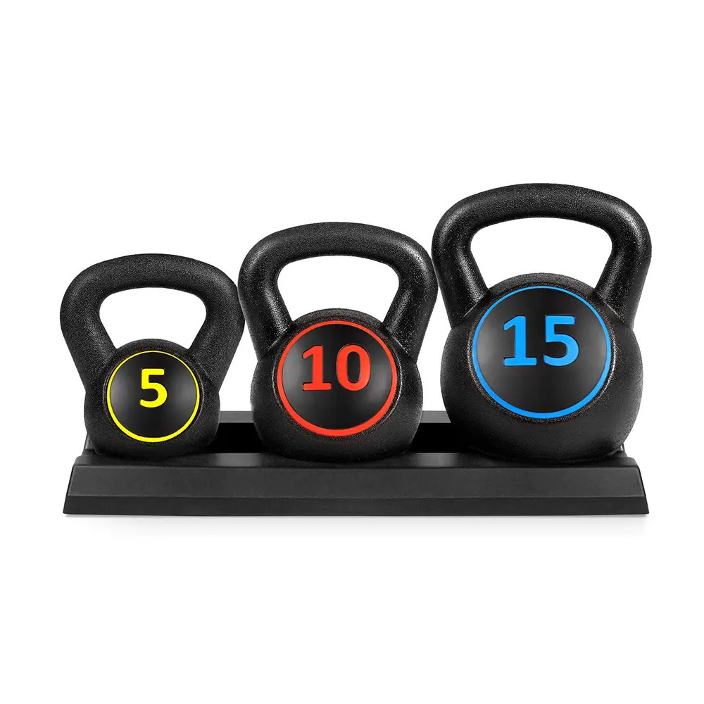 Products 3-Piece Kettle Bell Exercise Fitness Weight Set 5 Lbs 10 Lbs 15 Lbs With A Base Board At Best Price