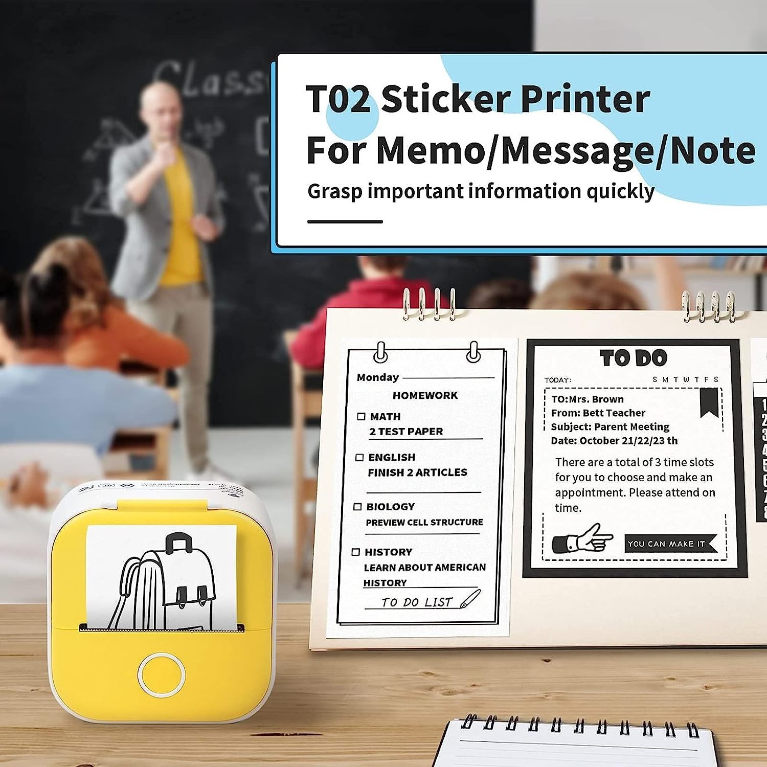 Phomemo T02 203dpi 53mm Sticker printer Inkless Mini Pocket printer Notes Photo Portable thermal Printer receipt