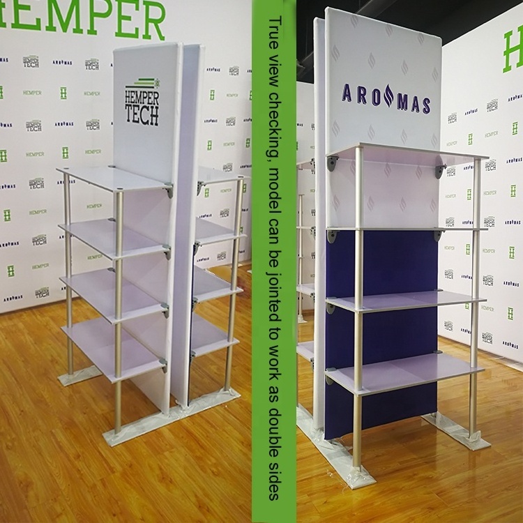 Trade show portable new design light weight 3 shelves floor standing tradeshow product portable display rack