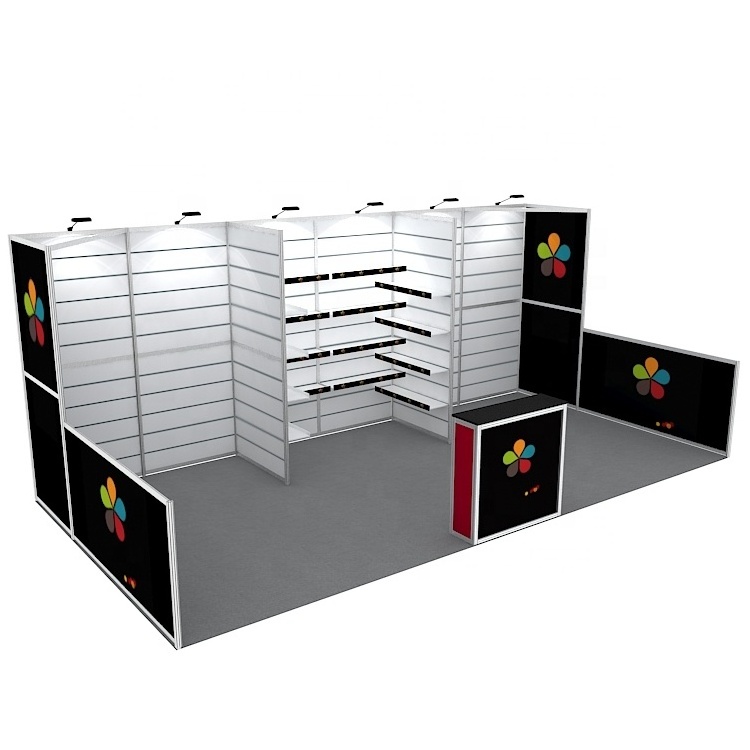 10x20 Trade Show Slat Wall Partition Modular Portable Slatwall Shelves Display Aluminum Frame Custom Exhibition Tradeshow Booth