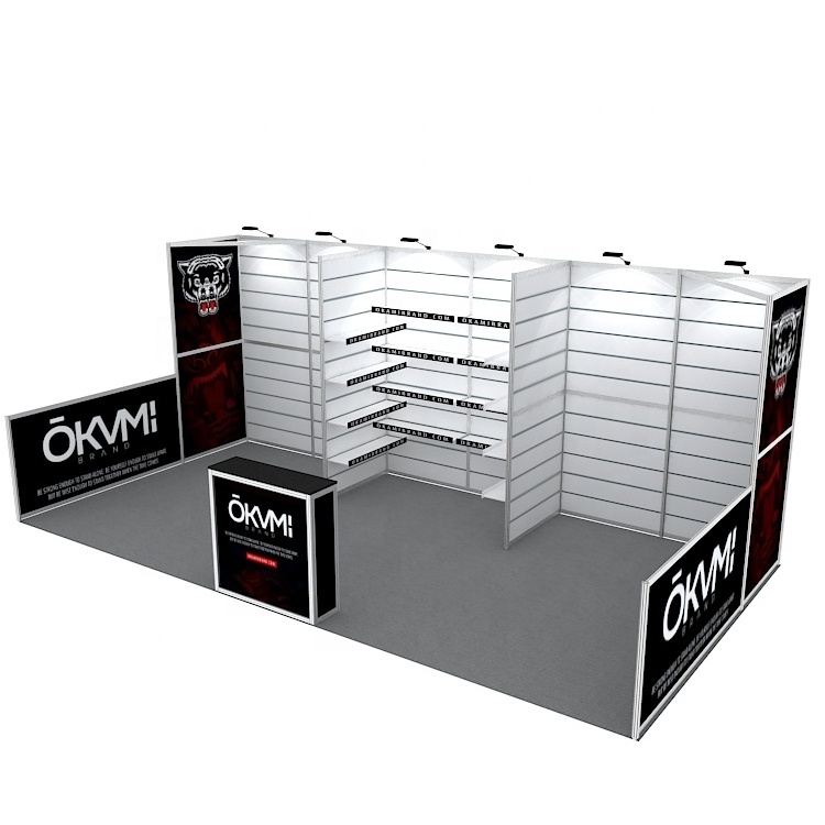 10x20 Trade Show Slat Wall Partition Modular Portable Slatwall Shelves Display Aluminum Frame Custom Exhibition Tradeshow Booth