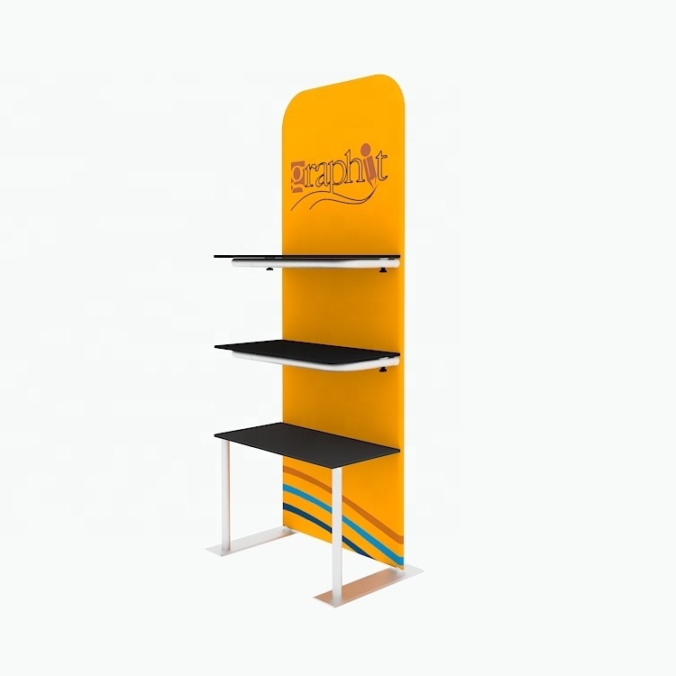 Trade show portable new design light weight 3 shelves floor standing tradeshow product portable display rack