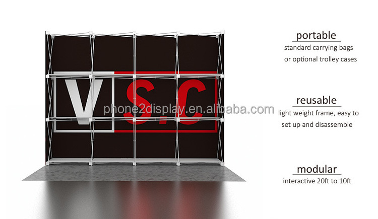 Trade Show Collapsible Exhibition Tradeshow Promotion 10x8ft Portable Shelf Display Tension Fabric Pop Up Banner Stand