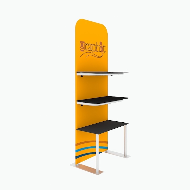 Trade show portable new design light weight 3 shelves floor standing tradeshow product portable display rack