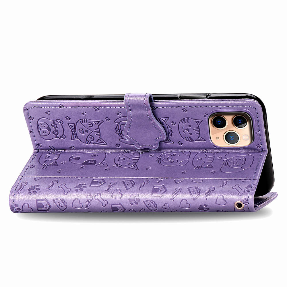 Wallet Phone Case For Iphone 11 Pro MAX Cute Cat Dogs Patterns Flip Phone Case With Card Slot And Hand Strap For Girls Woman