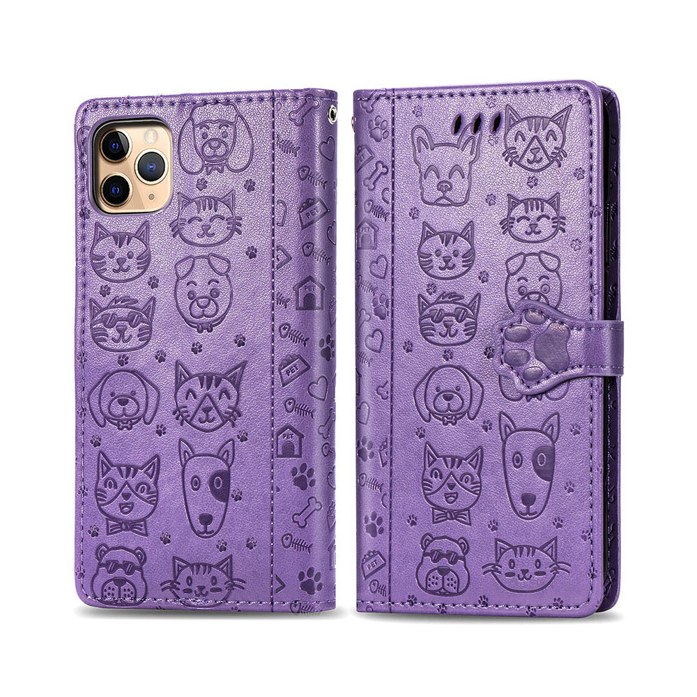 Wallet Phone Case For Iphone 11 Pro MAX Cute Cat Dogs Patterns Flip Phone Case With Card Slot And Hand Strap For Girls Woman