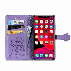 Wallet Phone Case For Iphone 11 Pro MAX Cute Cat Dogs Patterns Flip Phone Case With Card Slot And Hand Strap For Girls Woman