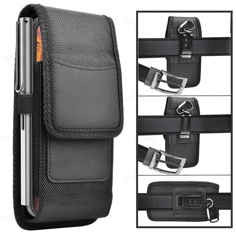 Vertical Nylon Cell Phone Belt Clip Holster Pouch Buckle Wallet Card Holder Case Cover For 4.0inch-6.7inch iPhone Samsung Phone