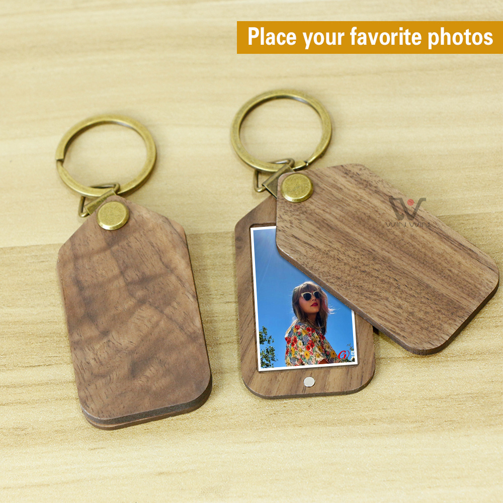 Winning Products 2023 2024 Keyring With Photo Frame Laser Wood Car Key Chain Promotional Keychain Acrylic Keychains Blank