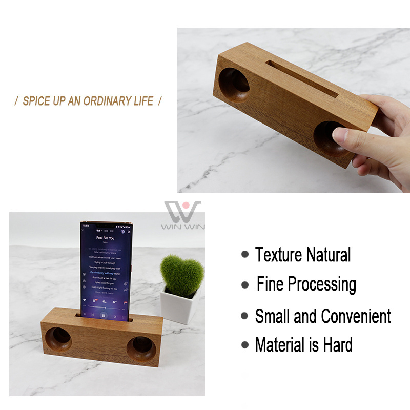 Winning Product 2024 Wholesale Wooden Speaker Phone Holder Loudspeaker Bamboo Wireless Bucket