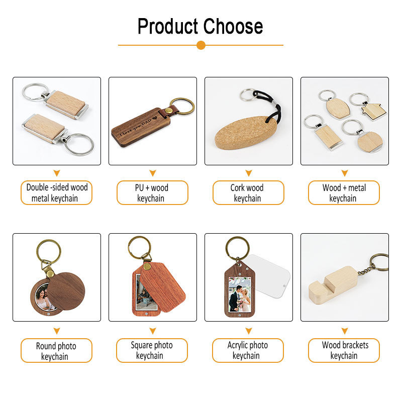 Metal Wooden Metal Keyring With Photo Frame Blank Engraving Loop Cross Pendant Wood Car Keychains Promotional Keychain