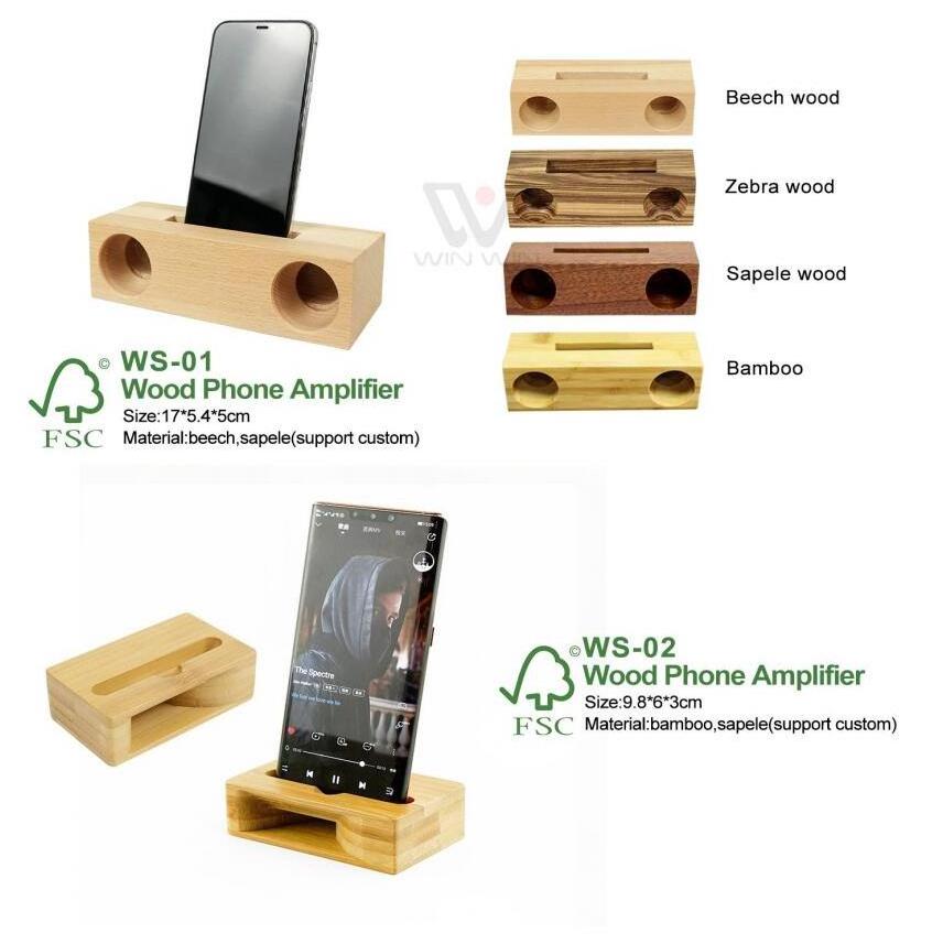 Winning Product 2024 Wholesale Wooden Speaker Phone Holder Loudspeaker Bamboo Wireless Bucket