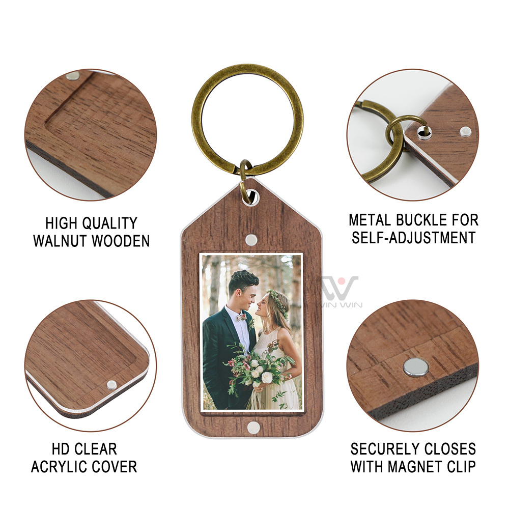 Winning Products 2023 2024 Keyring With Photo Frame Laser Wood Car Key Chain Promotional Keychain Acrylic Keychains Blank