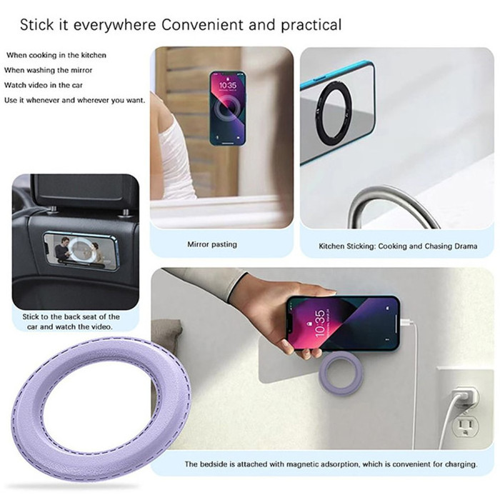 For MagSafe Magnetic Ring Holder for iPhone 14 13 Pro Max Leather Wall Mount Magnet Phone Holder Stand for Galaxy Note 20 Ultra