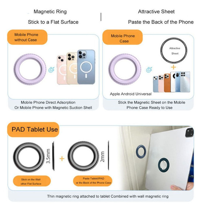 For MagSafe Magnetic Ring Holder for iPhone 14 13 Pro Max Leather Wall Mount Magnet Phone Holder Stand for Galaxy Note 20 Ultra