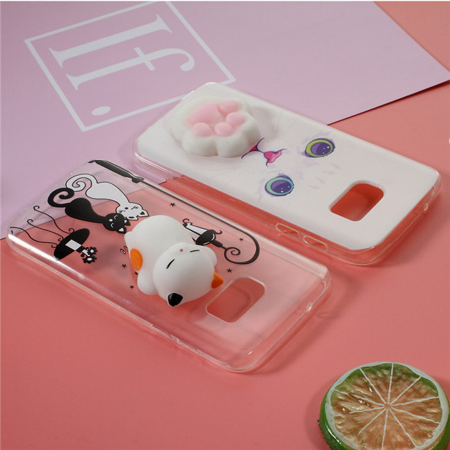 Finger Pinch Squishy 3D Silicone Squishy Cat TPU Protect Phone Case for Samsung S6/S7/S8