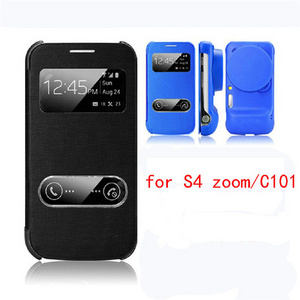 Coque Cover Bags Smart Case Front Window View Phone Housing Luxury Leather Flip Case For samsung galaxy s4 zoom/c101