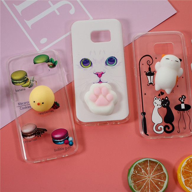 Finger Pinch Squishy 3D Silicone Squishy Cat TPU Protect Phone Case for Samsung S6/S7/S8